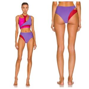 NEW The Attico Color Block Cutout Bikini Bottoms NWT Red Lavender NWT